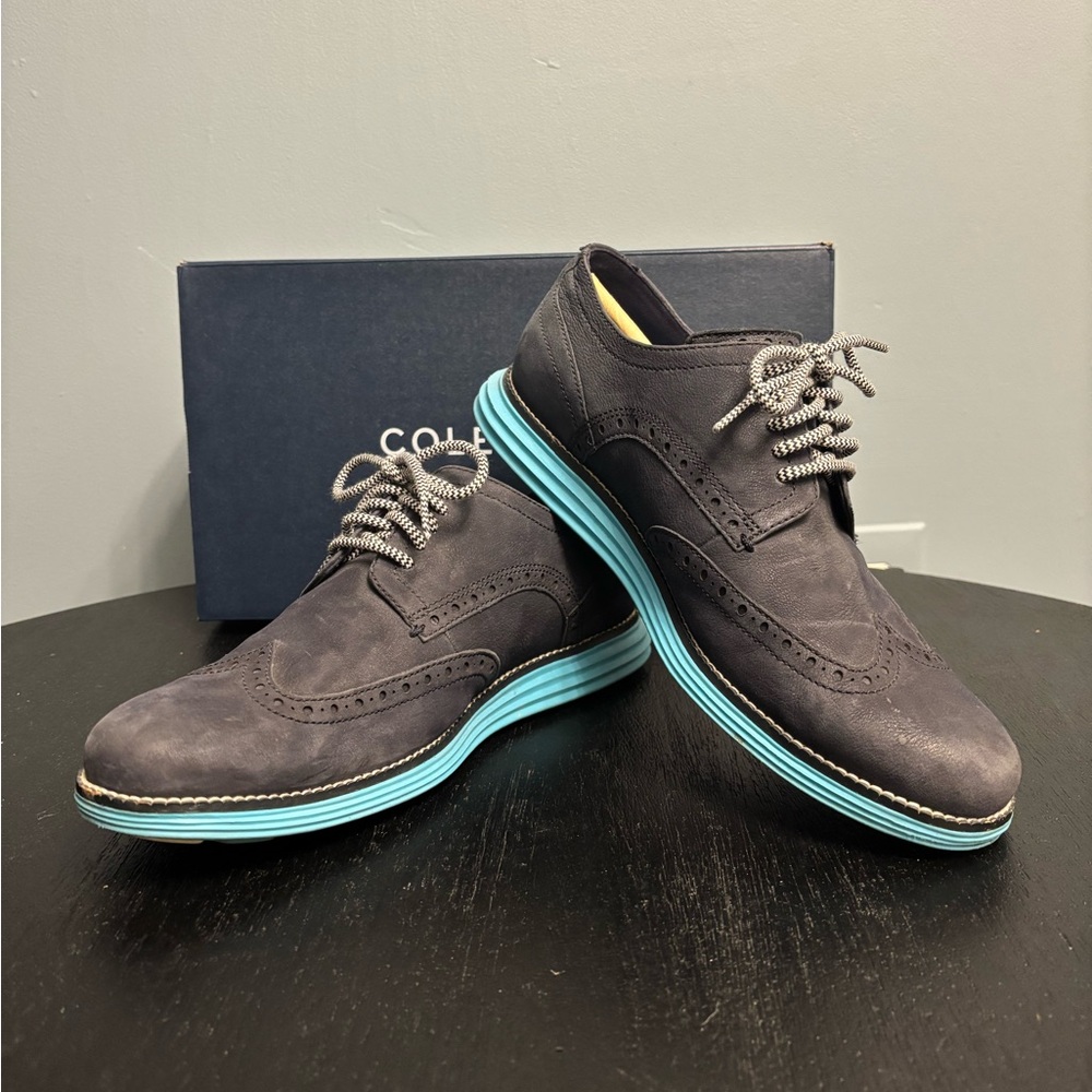 Cole Haan Men's Navy Nubuck and Bright Blue Original Grands Wingtip Oxfords